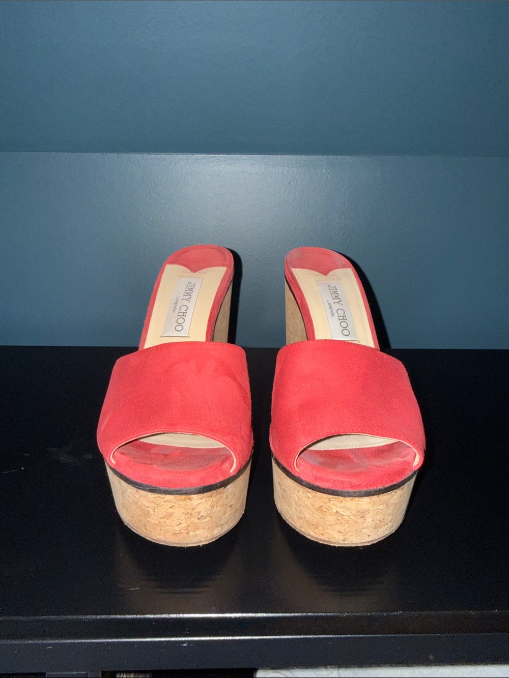 Jimmy Choo Coral Suede Cork Platform Slides